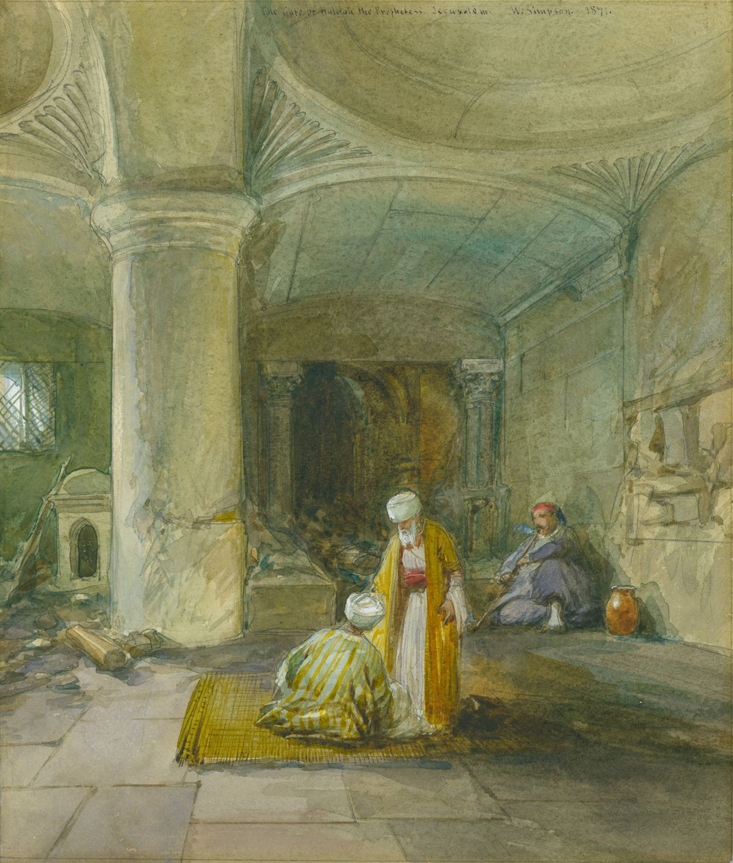 بوابة خلدة النبي ، القدس ، 1871 (مرحاض وقلم رصاص على ورق) بواسطة وليام كريميا سيمبسون