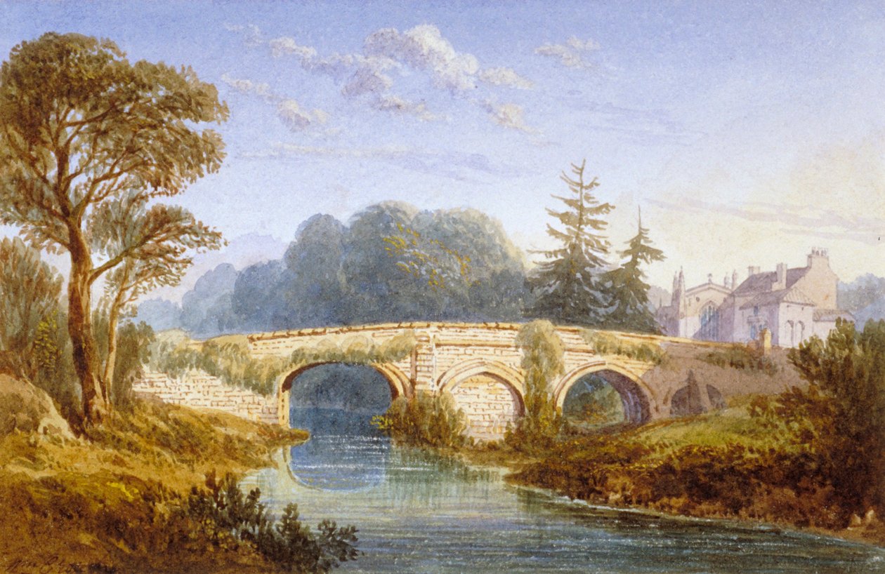 منظر لجسر إلثام بالقرب من قصر إلثام ، وولويتش ، غرينتش ، لندن ، c1830 بواسطة وليام كراوتش