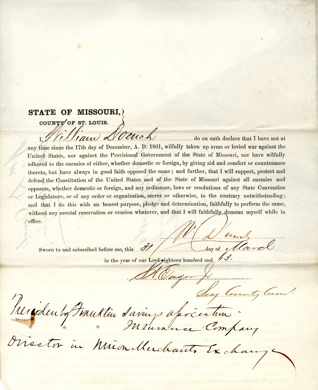 قسم الولاء لـ William D'oench of Missouri ، مقاطعة سانت لويس بواسطة وليام دونش