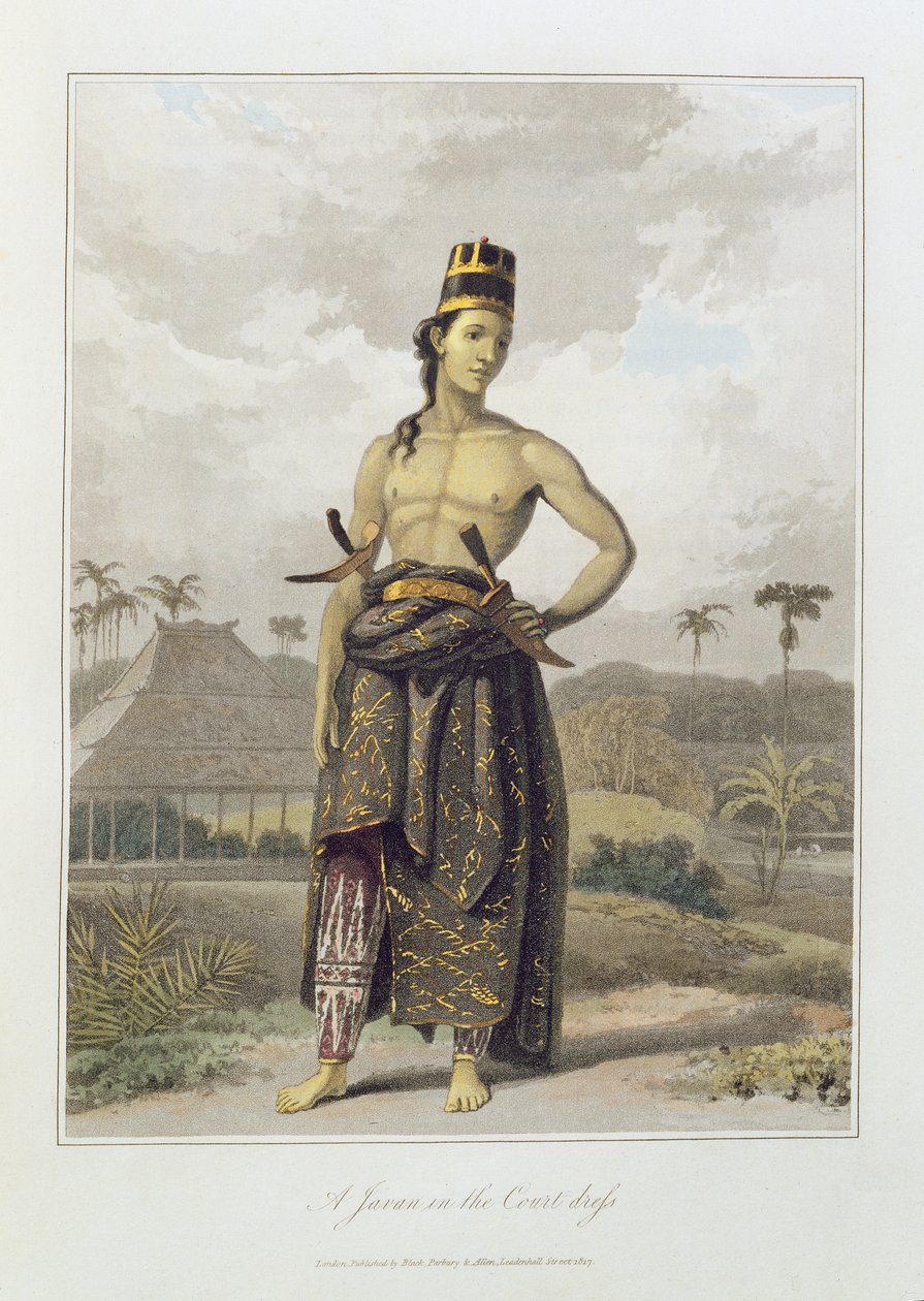 A Javan in Court Dress ، pl. 6 من المجلد الأول من "تاريخ جافا" بقلم توماس ستامفورد بينجلي رافلز (1781-1826). 1817 (ألوان مائية) بواسطة وليام دانييل