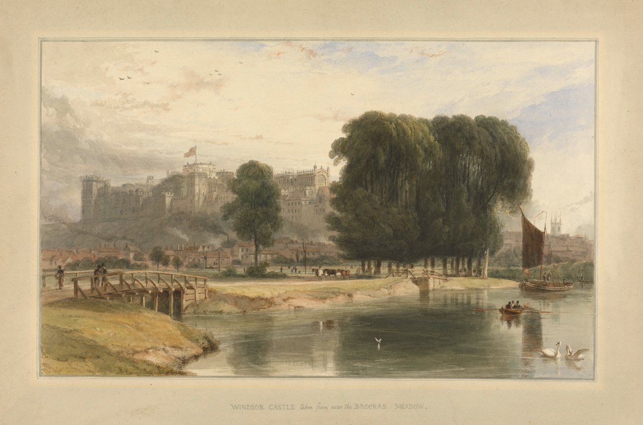 قلعة وندسور ، بالقرب من Brocas Meadows ، 1827 (مرحاض وقلم وحبر على ورق مثبت على جبل) بواسطة وليام دانييل
