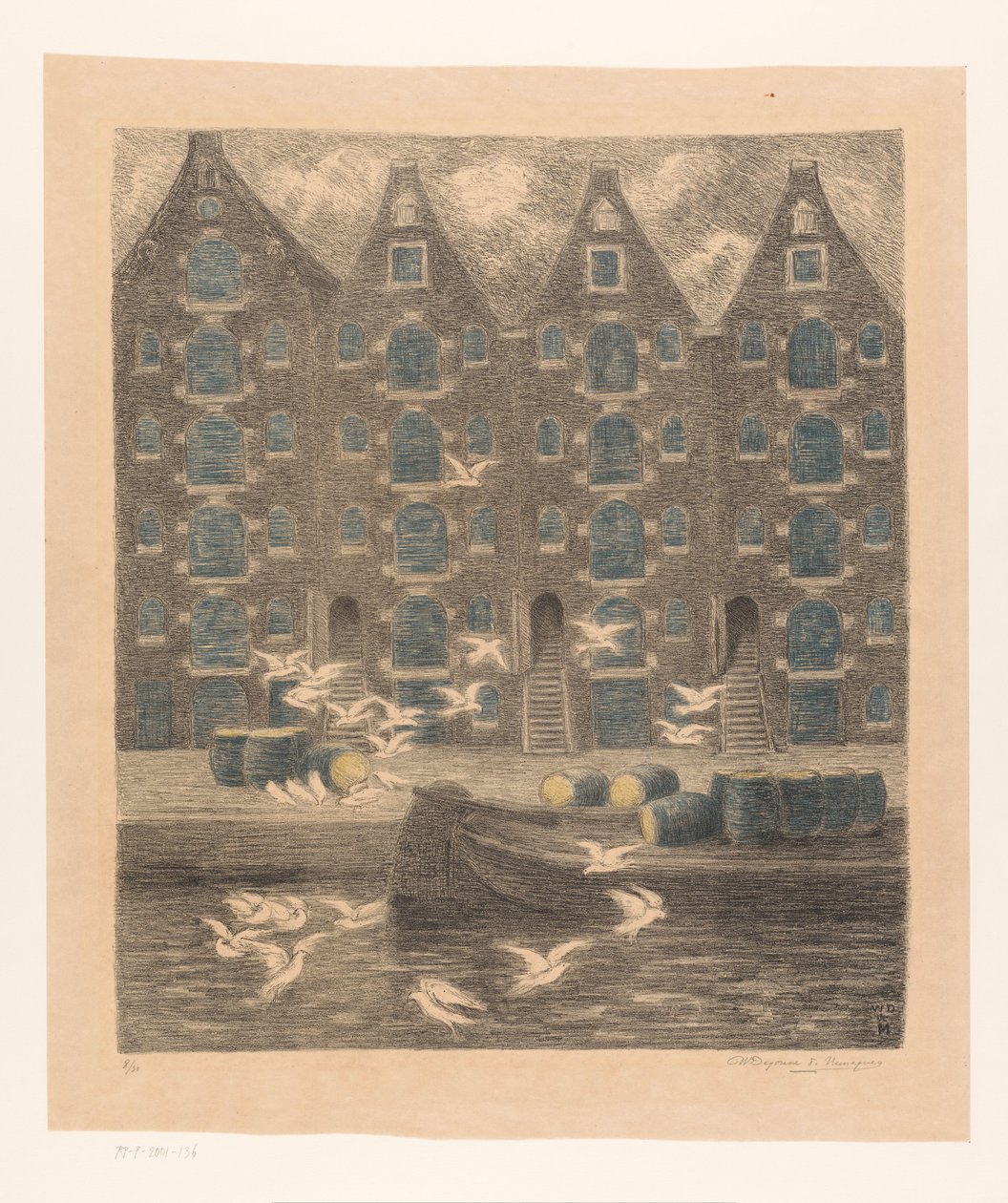 مستودعات على Brouwersgracht في أمستردام بواسطة وليام ديجوف دي نونكيس (توقيع الفنان)