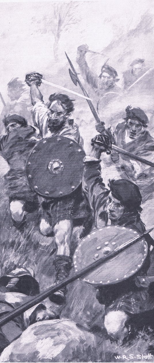 المرتفعات في معركة كيليكرانكي ، صورة توضيحية من المعارك البريطانية في البر والبحر ، 1915 بواسطة وليام إدوارد ستوت
