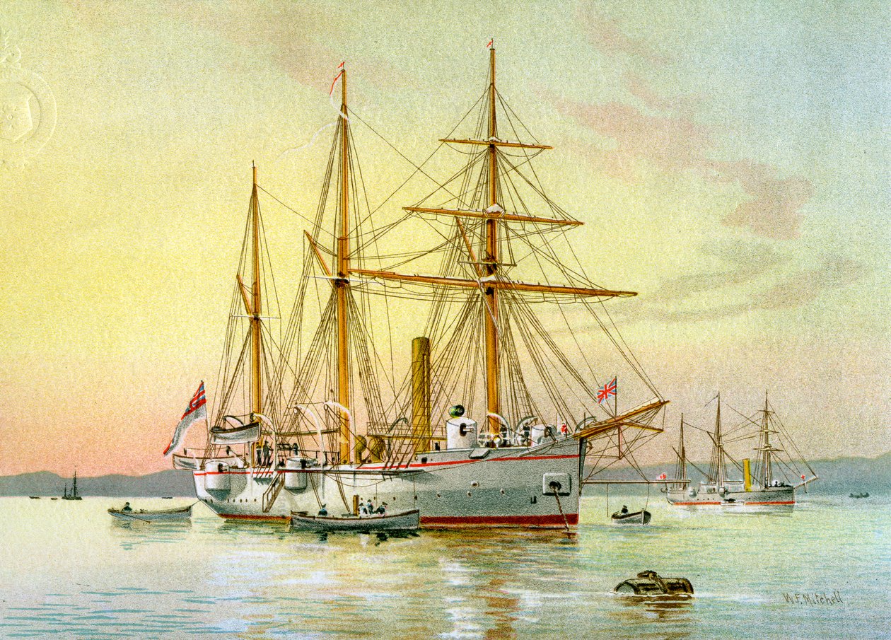 HMS Bramble ، زورق حربي من الدرجة الأولى في البحرية الملكية ، c1890-c1893. بواسطة وليام فريدريك ميتشل