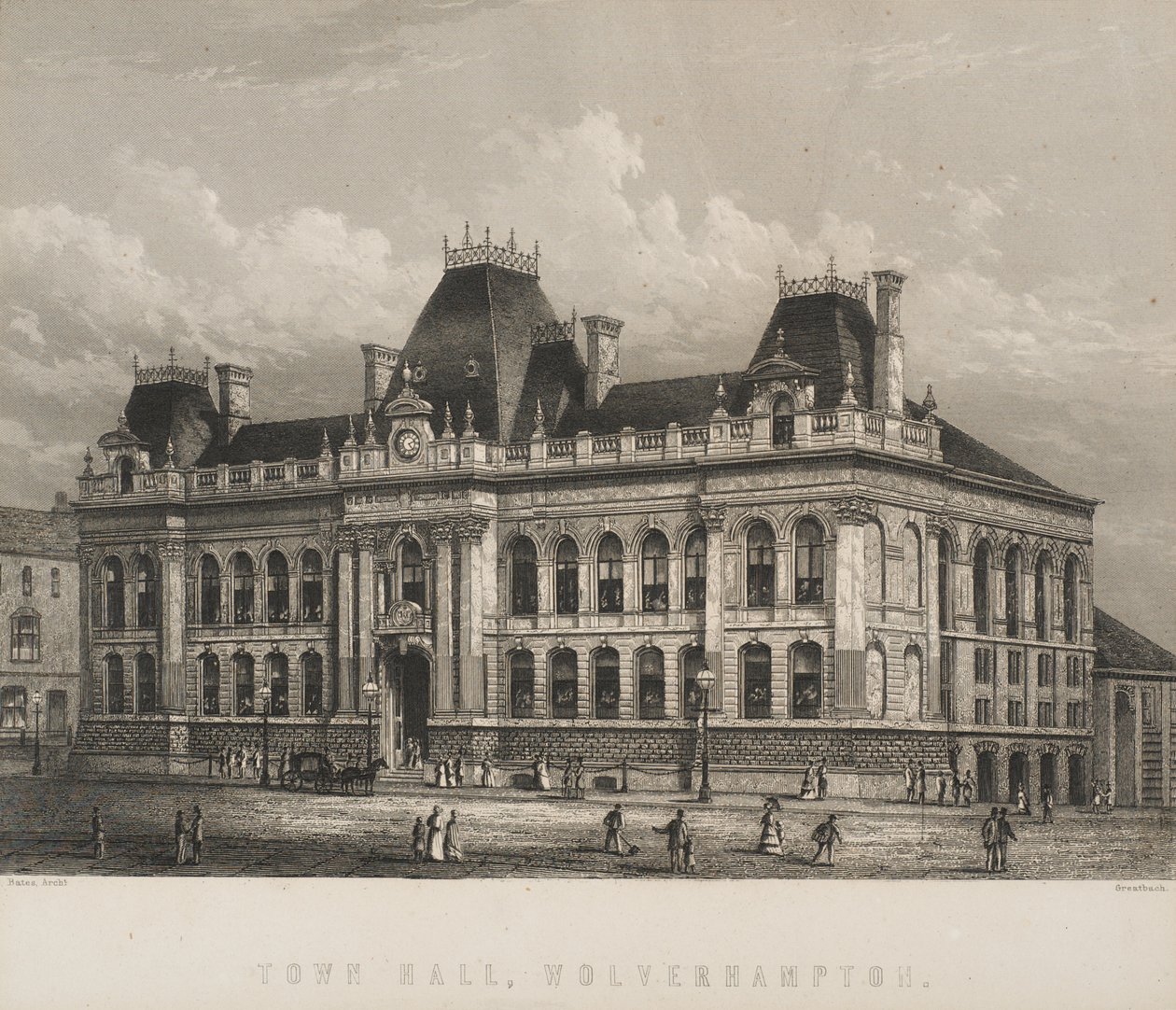تاون هول ، ولفرهامبتون ، c.1871 بواسطة وليام جريتباتش