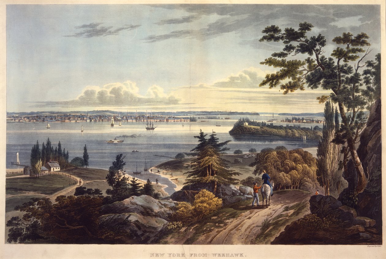 نيويورك من Weehawk [Weehawken] ، منقوش بواسطة John Hill ، غير مؤرخ (aquatint) بواسطة وليام غي وول
