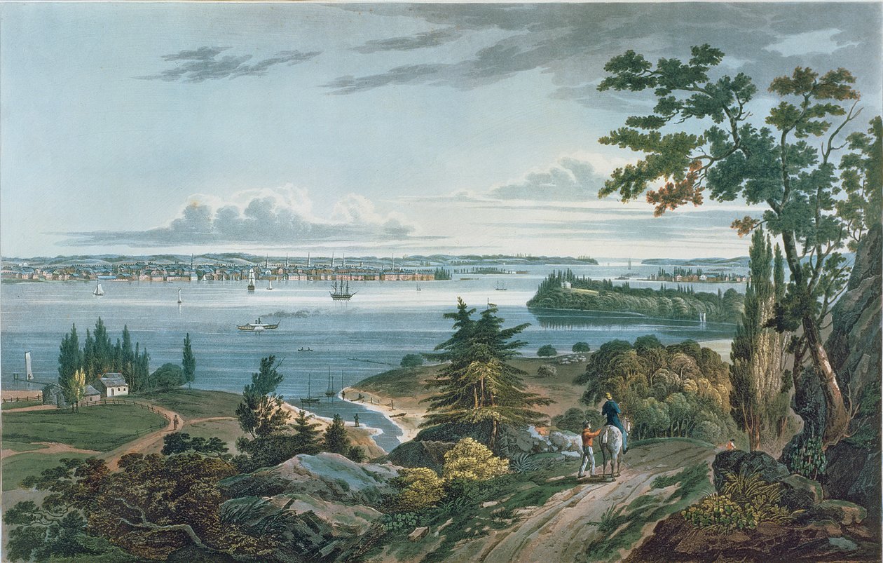 نيويورك من Weehawk ، منقوش بواسطة I. Hill ، 1820-3 (ألوان مائية) بواسطة وليام غي وول