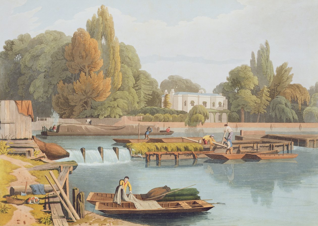 The Weir ، من Marlow Bridge ، منقوش بواسطة روبرت هافيل الأصغر (1793-1878) المنشور عام 1818 (aquatint) بواسطة وليام هافل