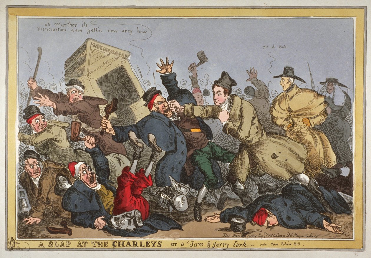 `` صفعة في تشارليز أو توم أند جيري لارك ، بالفيديو New Poliece Bill &39;، 1829 (النقش الملون يدويًا) بواسطة وليام هيث