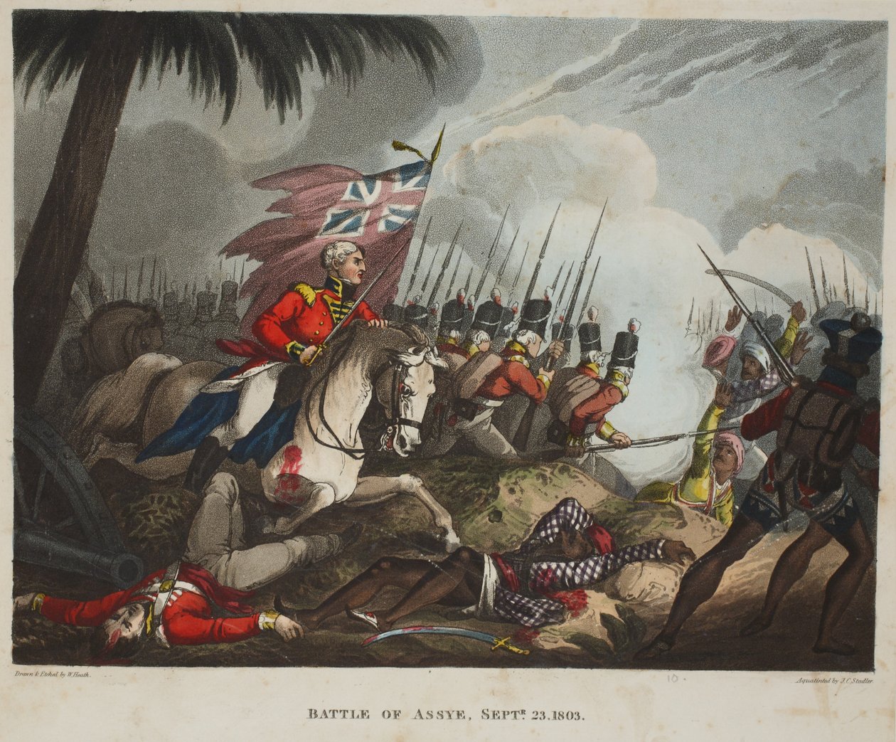 معركة عاصي 23 سبتمبر 1803 ، أكواتينت من قبل جي سي ستادلر ، حانة. بواسطة Tegg ، أبريل 1818 (أكواتينت) بواسطة وليام هيث