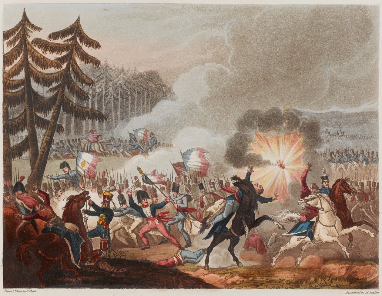 معركة باروسا في 5 مارس 1811 ، نقشها جي سي ستادلر ، نُشرت عام 1818 (أكواتينت) بواسطة وليام هيث