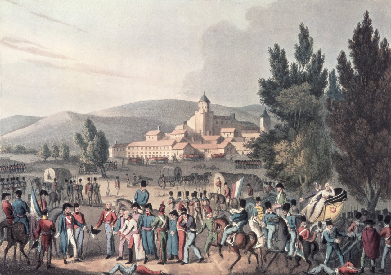 معركة فيتوريا ، 1813 ، إحضار السجناء ، محفوراً من قبل كلارك ، مائي بواسطة M. DuBourg (aquatint) بواسطة وليام هيث
