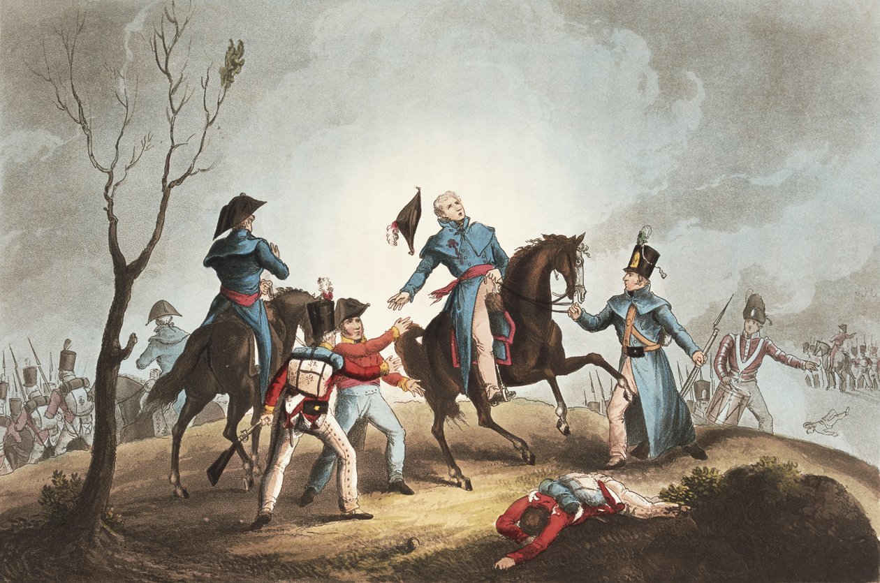 وفاة السير جون مور (1761-1809) 17 يناير 1809 ، من "الإنجازات القتالية لبريطانيا العظمى وحلفائها من 1799-1815" ، بقلم جيمس جينكينز ، نقشها توماس ساذرلاند (مواليد 1785) بواسطة وليام هيث
