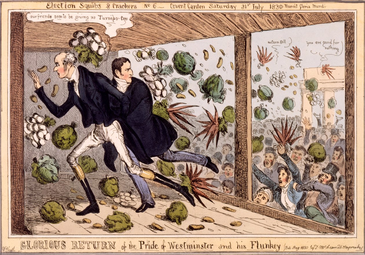 العودة المجيدة لكبرياء وستمنستر وفلانكي ، من سلسلة `` Election Squibs and Crackers &39;&39; ، 1830 (النقش اليدوي) بواسطة وليام هيث