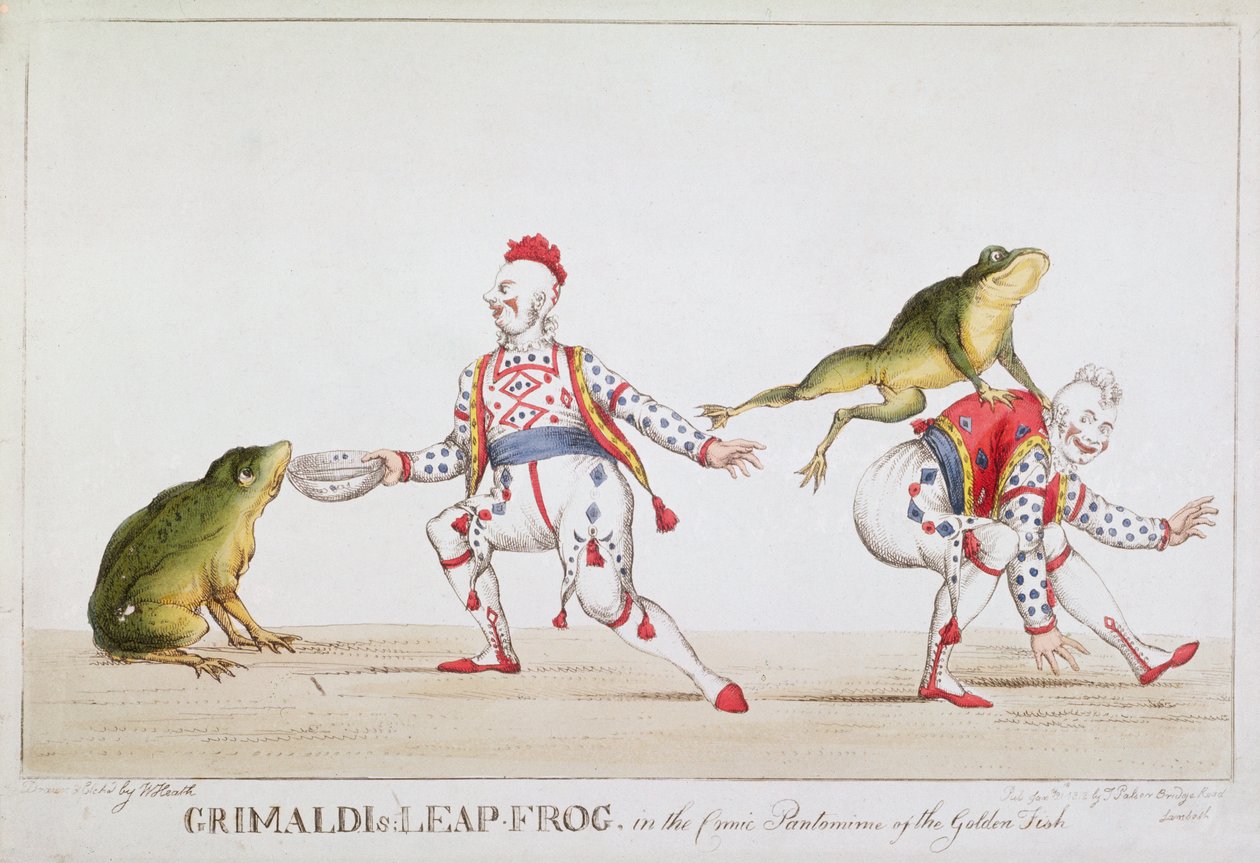Grimaldi&39;s Leap Frog في مسرحية هزلية للأسماك الذهبية 1812 بواسطة وليام هيث
