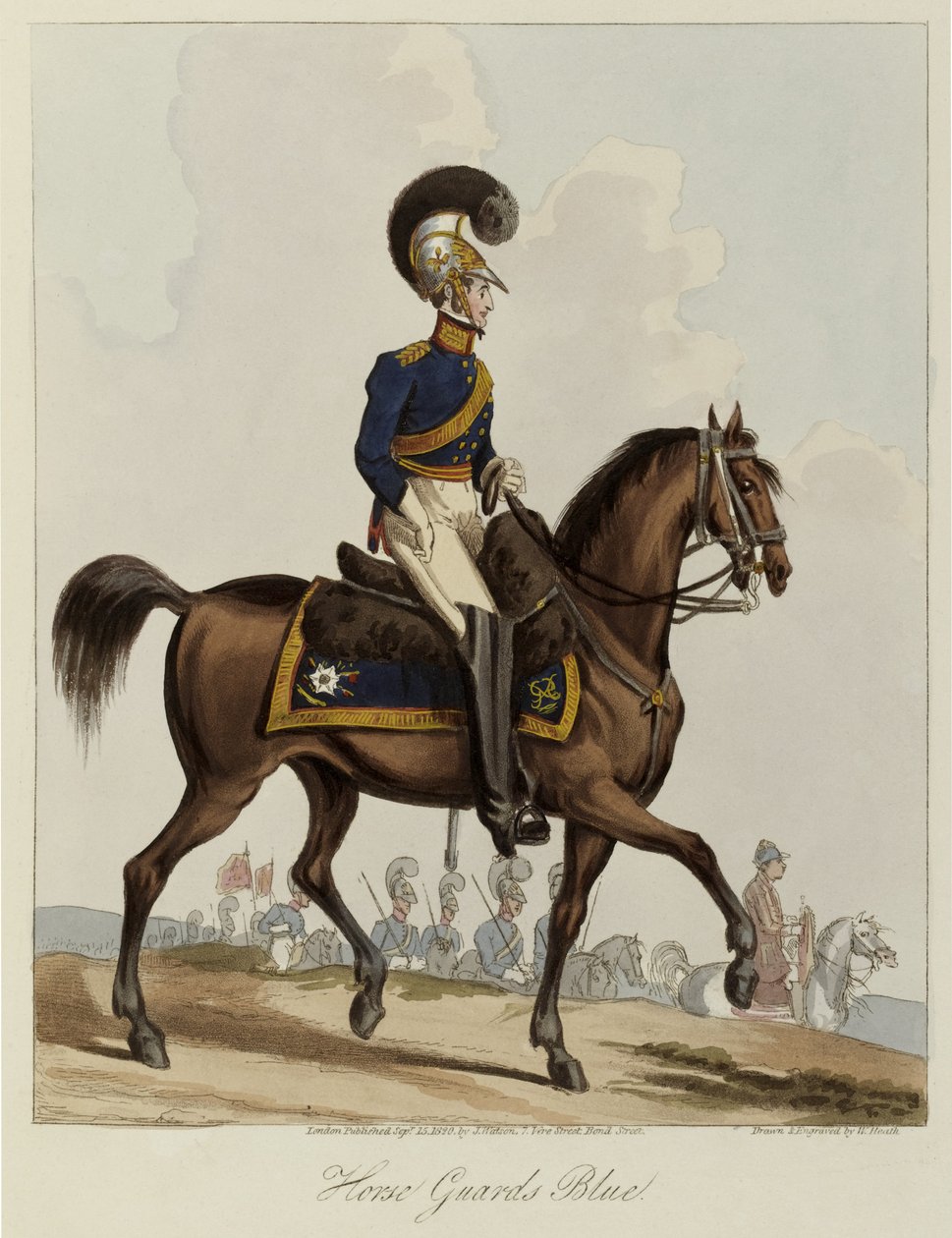 حرس الخيل أزرق ، دراسة موحدة للفوج الملكي لحراس الحصان ، 1820 (ألوان مائية) بواسطة وليام هيث