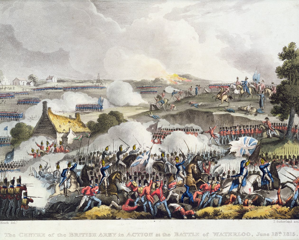 مركز الجيش البريطاني في القتال في معركة واترلو ، 18 يونيو 1815 ، محفورة من قبل ساذرلاند بواسطة وليام هيث