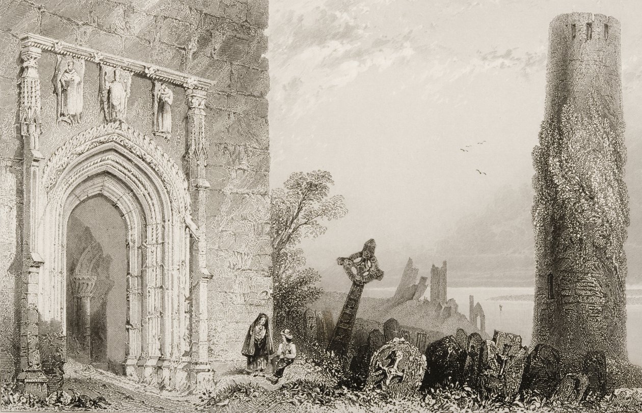 مدخل إلى معبد ، Clonmacnois ، مقاطعة أوفالي ، أيرلندا ، من "مشهد وآثار أيرلندا" لجورج فيرت ، 1860 بواسطة وليام هنري بارتليت