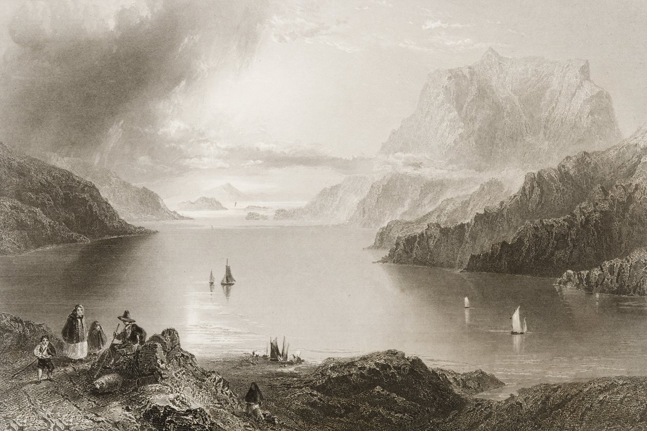 Eagle Mountain، Killeries، Connemara، County Galway، from &39;Scenery and Antiquities of Ireland&39; by George Virtue، 1860s بواسطة وليام هنري بارتليت