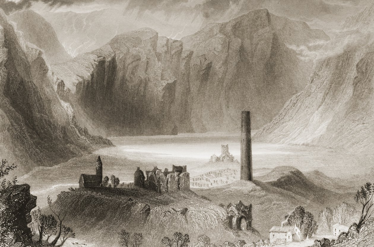 غليندالوف ، مقاطعة ويكلو ، أيرلندا ، من "مشهد وآثار أيرلندا" بقلم جورج فيرت ، 1860 بواسطة وليام هنري بارتليت
