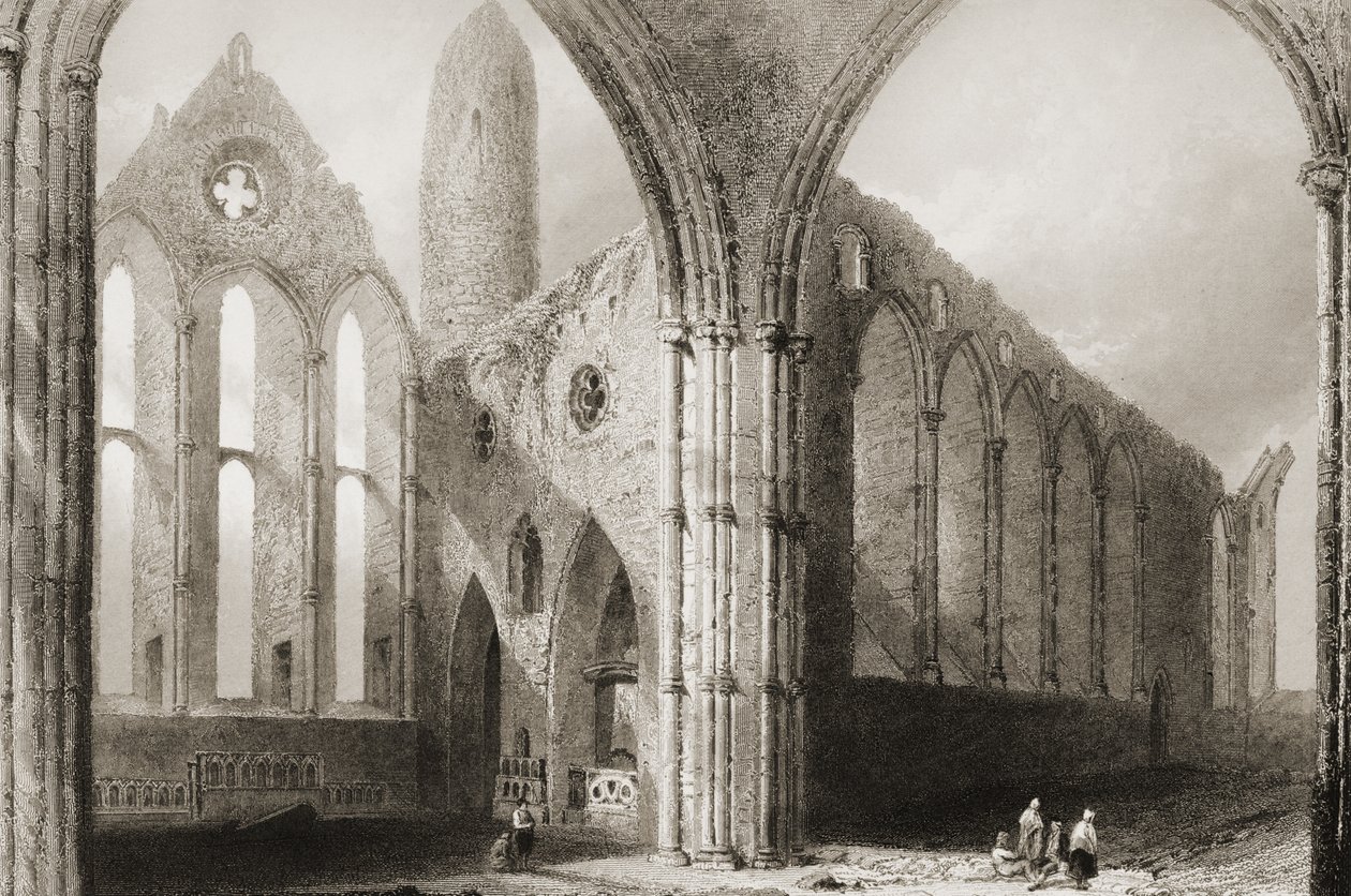 الجزء الداخلي من دير Hore ، The Rock of Cashel ، County Tipperary ، أيرلندا ، من "المشهد والآثار الأيرلندية" لجورج Virtue ، 1860s بواسطة وليام هنري بارتليت