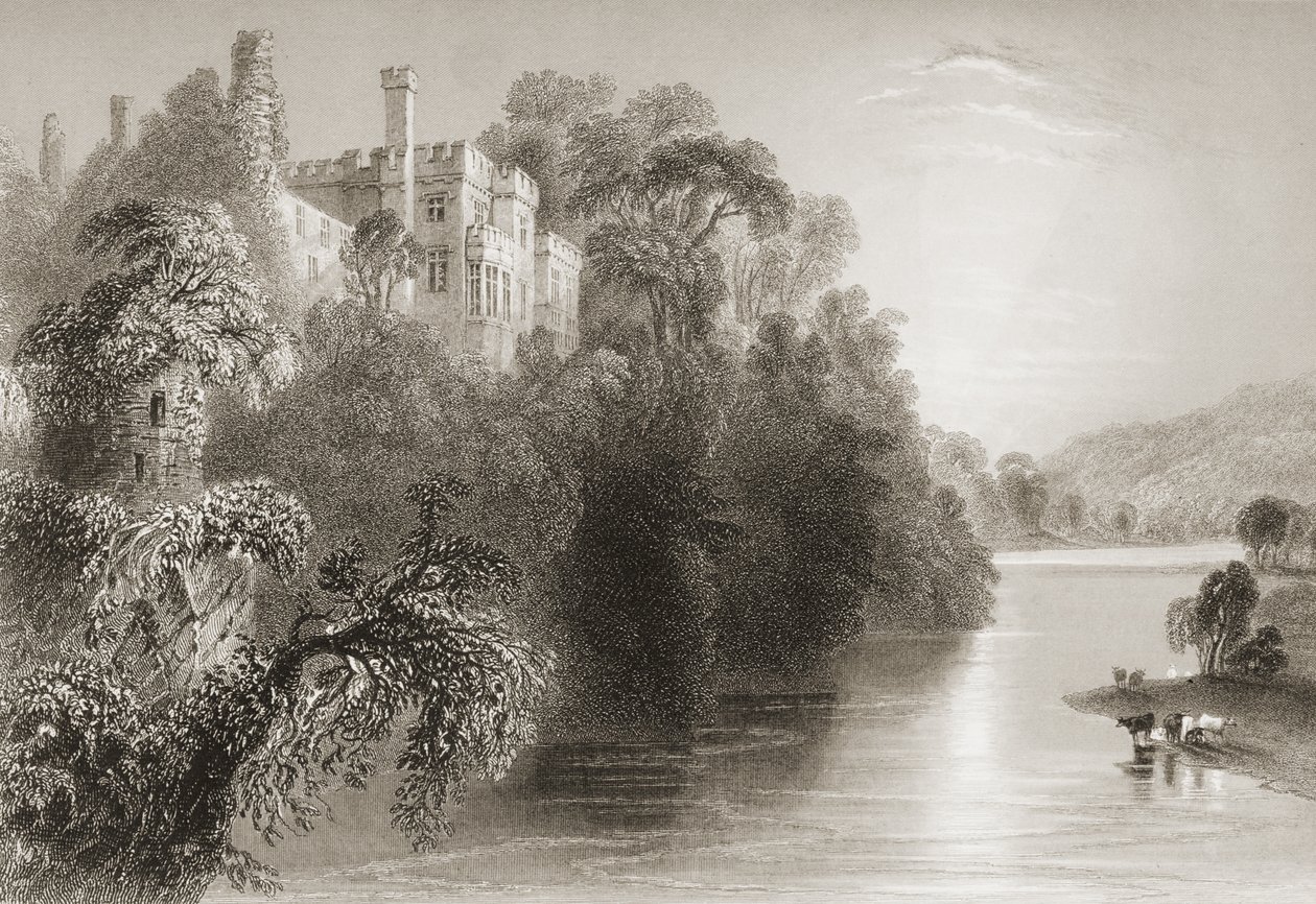 Lismore Castle، Lismore، County Waterford، Ireland، from "Scenery and Antiquities of Ireland" بقلم جورج فيرتو ، ستينيات القرن التاسع عشر بواسطة وليام هنري بارتليت