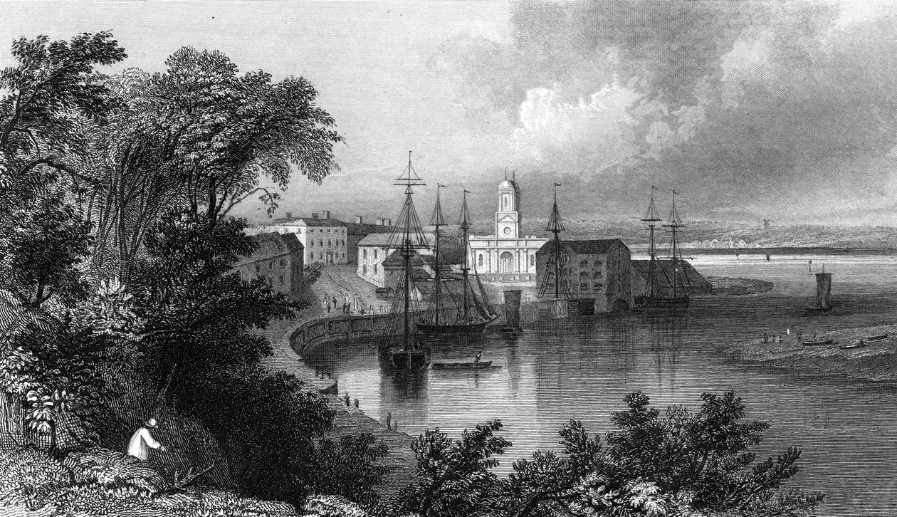 ميستلي كواي ، بالقرب من هارويتش ، إسيكس ، نقشها جون روجرز ، 1832 بواسطة وليام هنري بارتليت