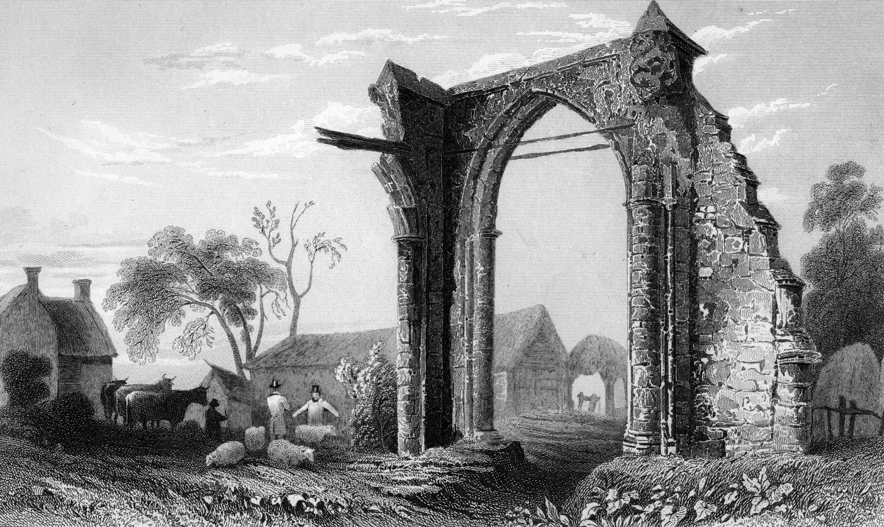 بقايا Bycknacre Priory ، Essex ، محفورة بواسطة William Tombleson ، 1832 بواسطة وليام هنري بارتليت
