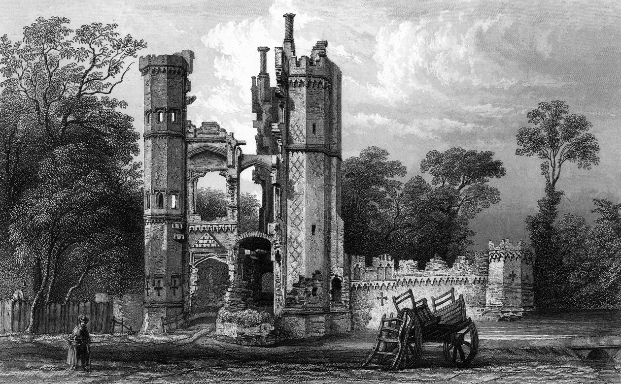 بقايا نذر هول ، بالقرب من هارلو ، إسكس ، نقشها جون روجرز ، c.1832 (النقش) بواسطة وليام هنري بارتليت