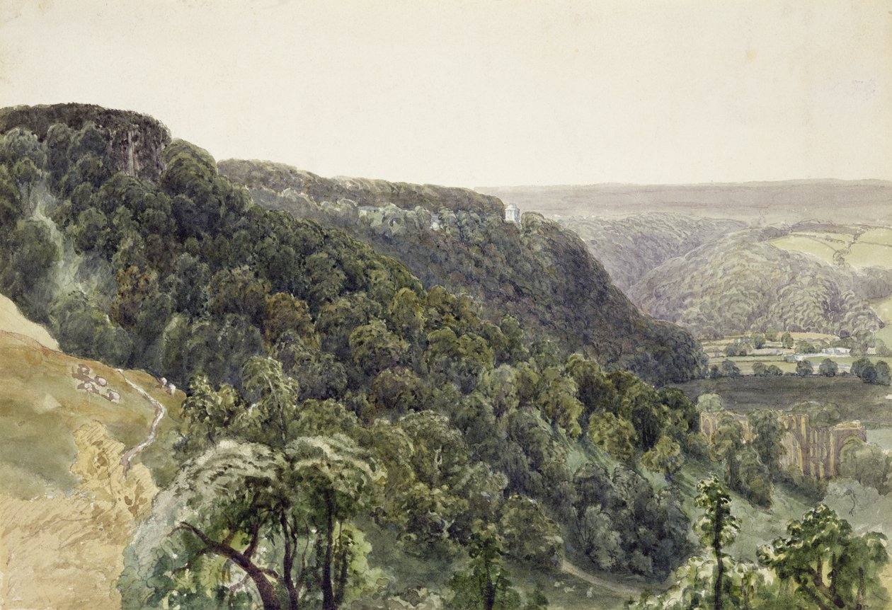 دير Rievaulx من الغرب (ألوان مائية وقلم رصاص على ورق) بواسطة وليام هنري بارتليت