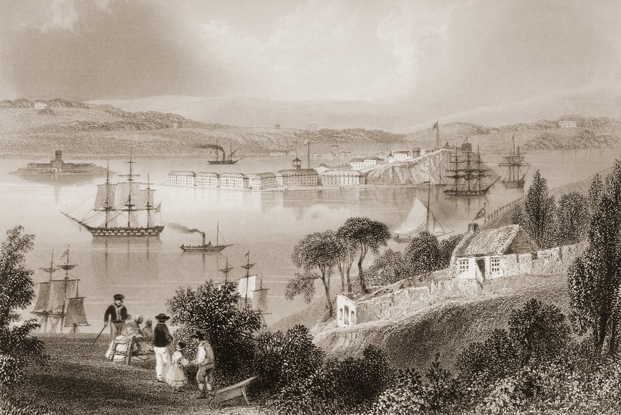 The Cove of Cork (الآن Cobh) ، County Cork ، أيرلندا ، من "مشهد وآثار أيرلندا" لجورج فيرت ، 1860s بواسطة وليام هنري بارتليت