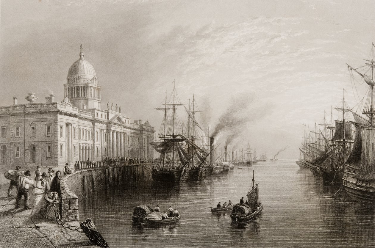 The Custom House ، دبلن ، من "مشهد وآثار أيرلندا" لجورج فيرت ، 1860 بواسطة وليام هنري بارتليت