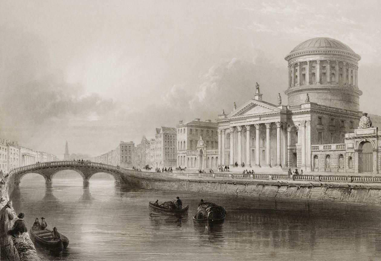المحاكم الأربع ، دبلن ، من "مشهد وآثار أيرلندا" لجورج فيرت ، 1860 بواسطة وليام هنري بارتليت