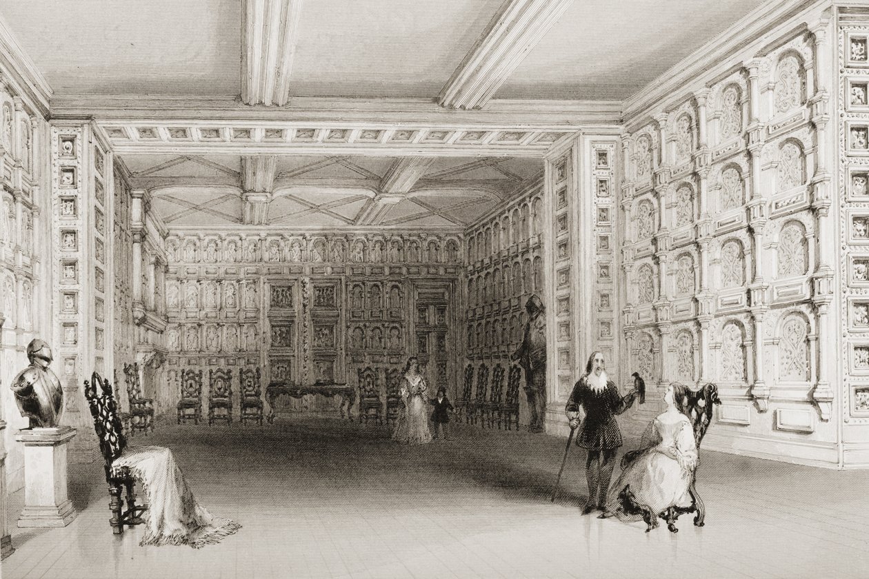 The Oak Room ، Malahide Castle ، مقاطعة دبلن ، أيرلندا ، من &39;Scenery and Antiquities of Ireland&39; بواسطة جورج Virtue ، 1860s بواسطة وليام هنري بارتليت