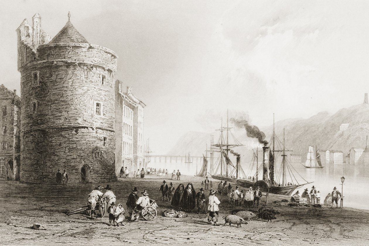 الرصيف في وترفورد ، أيرلندا ، من "مشهد وآثار أيرلندا" لجورج فيرت ، 1860 بواسطة وليام هنري بارتليت