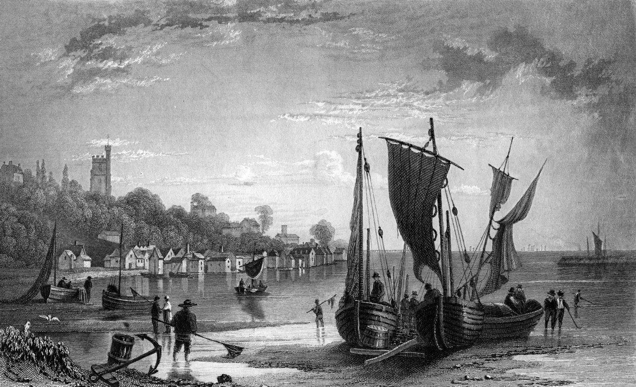 قرية لي ، بالقرب من ساوث إند ، إسكس ، نقشها تشارلز موترام ، 1833 بواسطة وليام هنري بارتليت