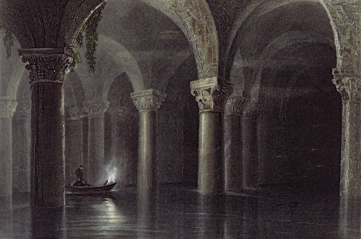 Yere Batan Serai (The Cisterns) اسطنبول ، منقوش بواسطة JT Willmore ، c.1850 (aquatint) بواسطة وليام هنري بارتليت