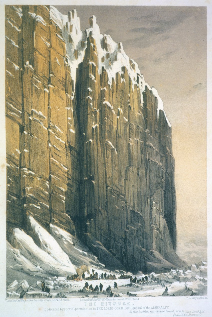 The Bivouac ، Cape Seppings ، منقوش بواسطة Charles Haghe (1810-1888) نُشر عام 1850 بواسطة وليام هنري براون