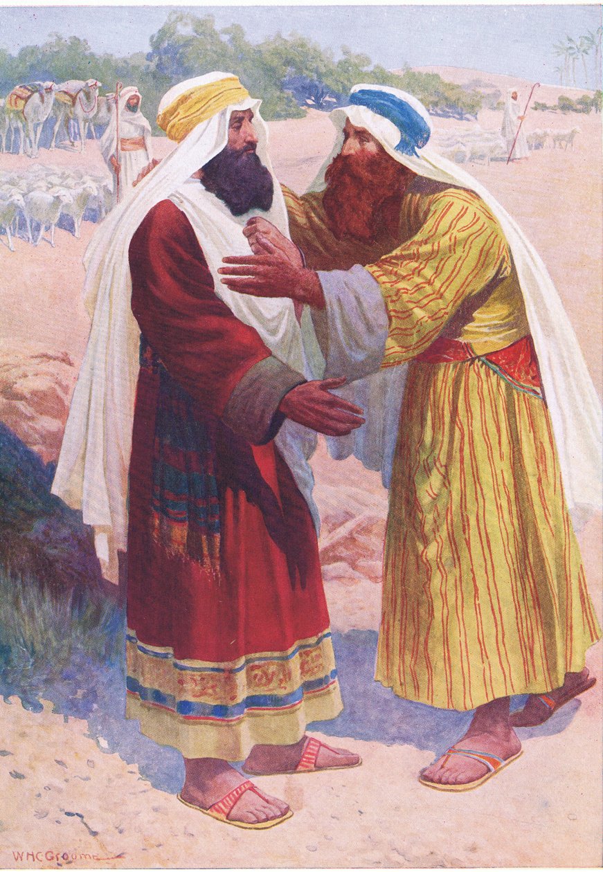 اجتماع يعقوب وعيسو ، من كتاب مصور الكتاب المقدس الذي نشره توماس نيلسون ، c.1950 بواسطة وليام هنري تشارلز جروم