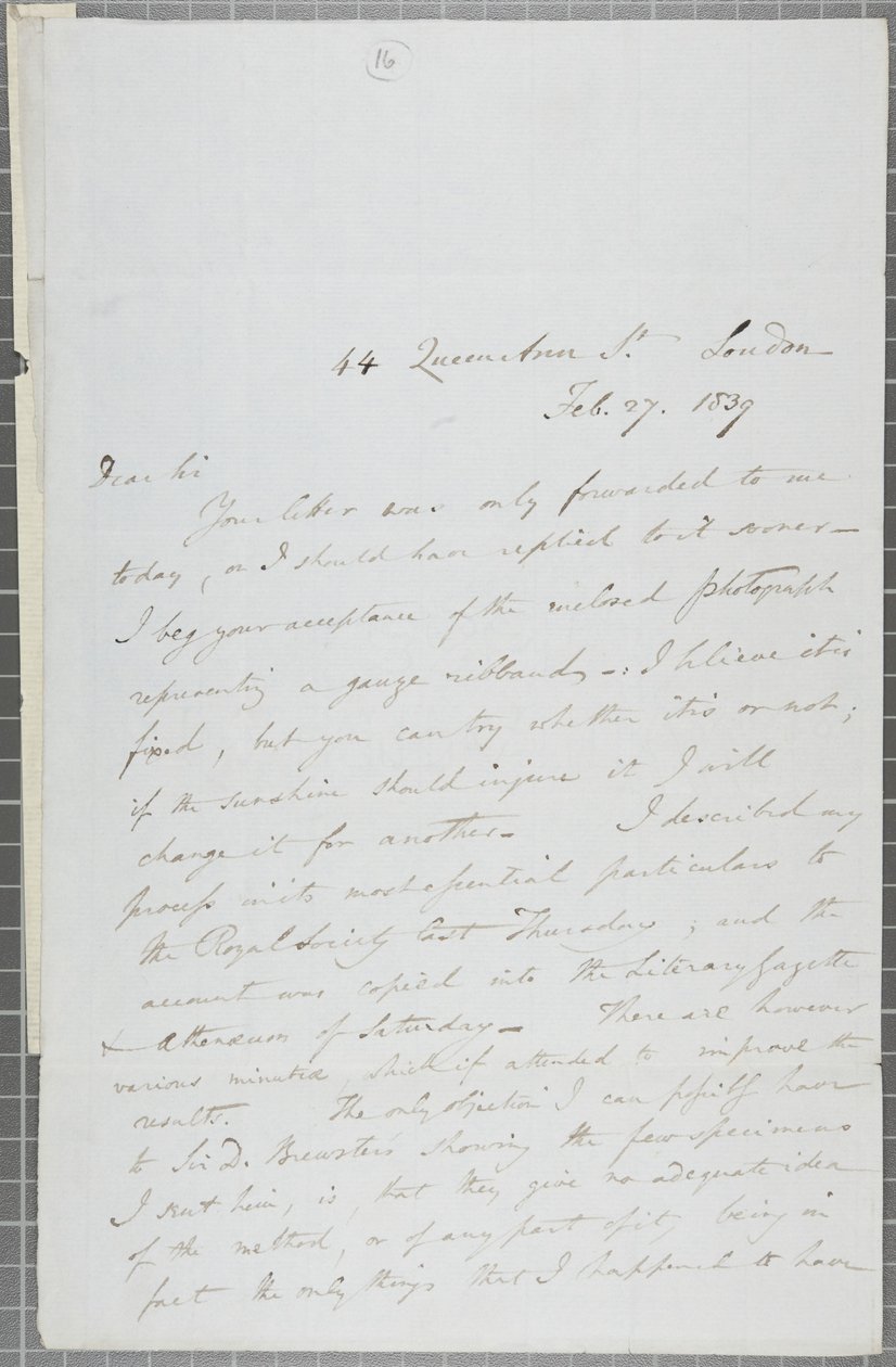 رسالة موقعة من ويليام هنري فوكس تالبوت إلى جيمس ديفيد فوربس ، 1839 بواسطة وليام هنري فوكس تالبوت