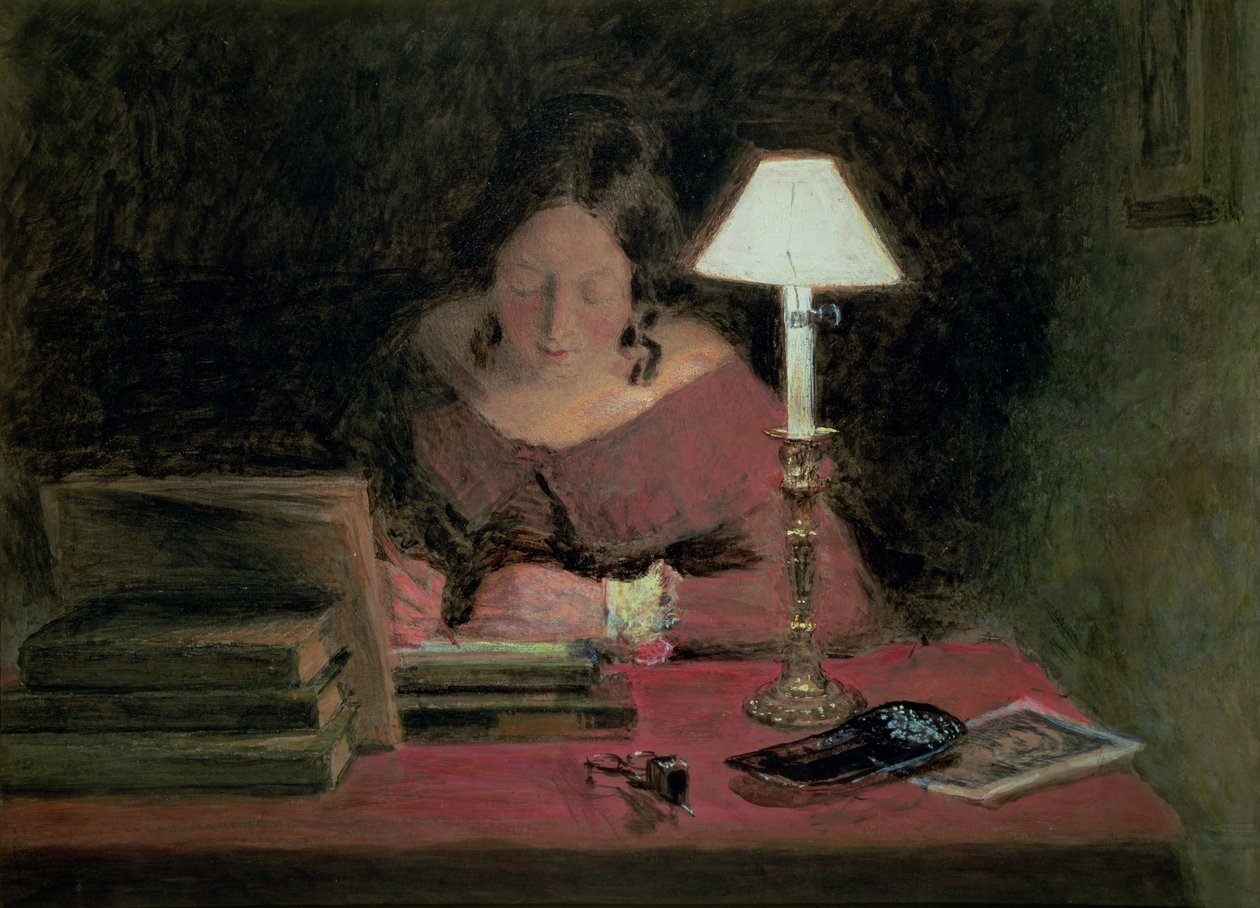فتاة الكتابة من قبل Lamplight ، c.1850 بواسطة وليام هنري هنت
