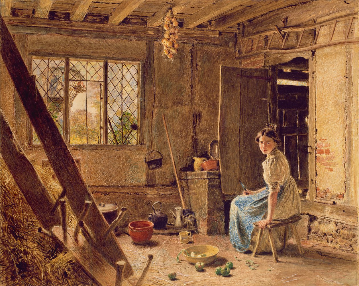 The Maid and the Magpie ، A Cottage Interior at Shillington ، Bedfordshire ، 1834 (مرحاض مظلل باللون الأبيض على الورق) بواسطة وليام هنري هنت