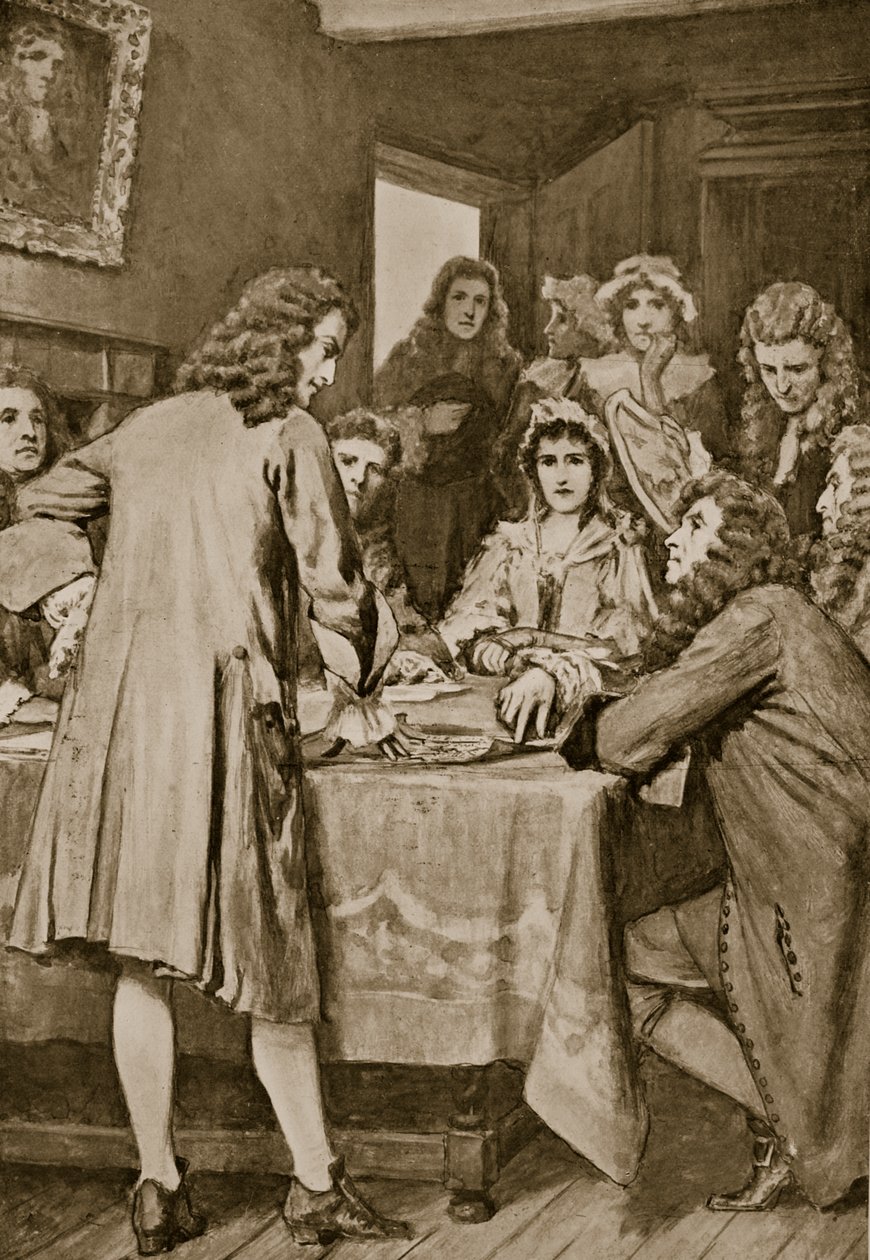 باترسون يشرح مخطط دارين في إدنبرة ، 1694 ، رسم توضيحي من "قصة هتشنسون للأمة البريطانية" ، ج .1923 بواسطة وليام هنري مارجيسون