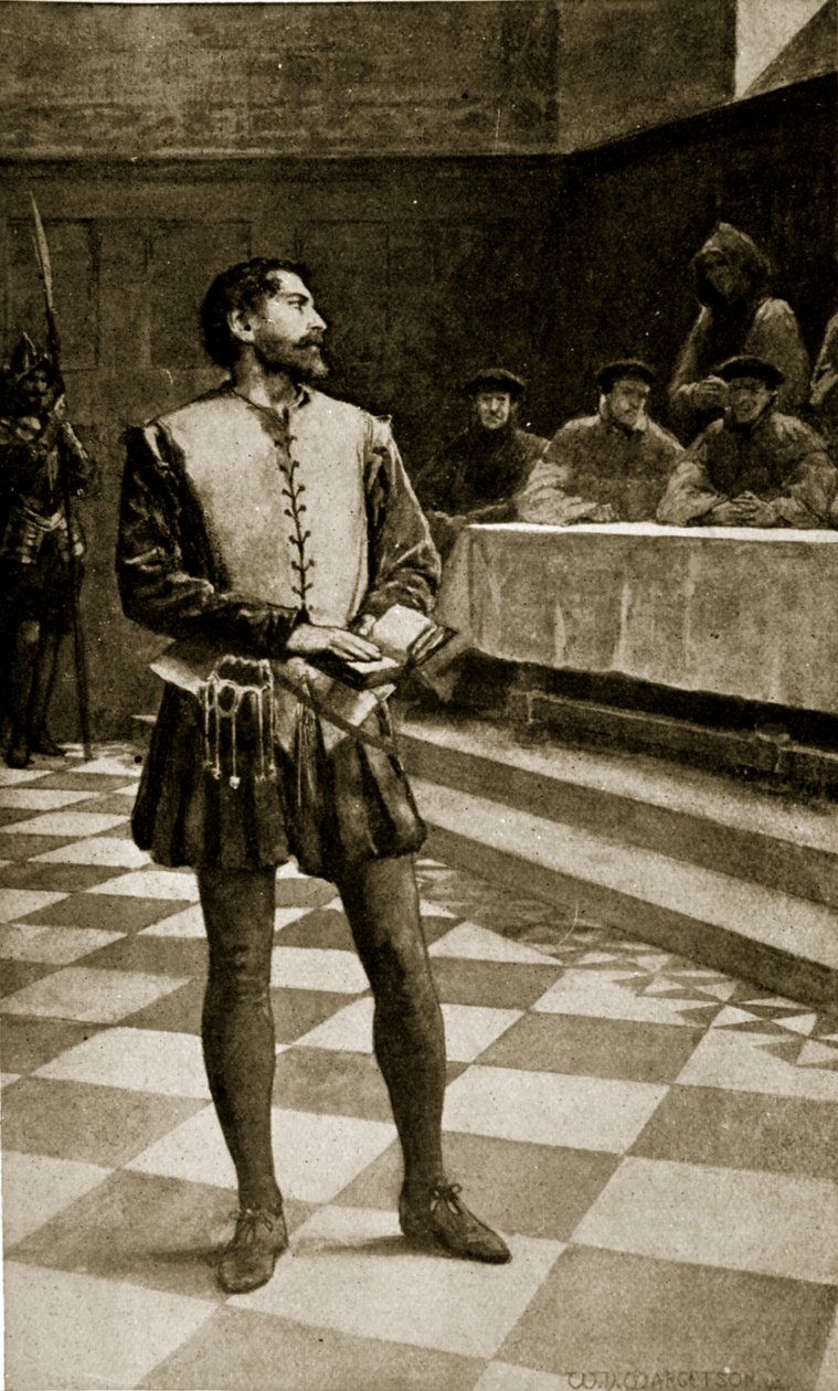 محاكمة آدم والاس ، 1550 ، توضيح من `` قصة الأمة البريطانية هتشنسون &39;&39; ، 1923 بواسطة وليام هنري مارجيسون