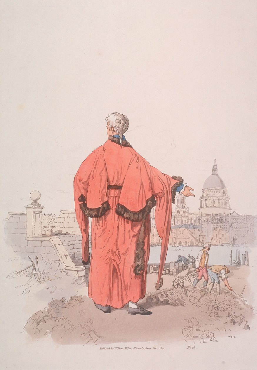 عضو مجلس محلي يرتدي زيًا مدنيًا يتطلع إلى كاتدرائية القديس بولس ، لندن ، 1805 بواسطة وليام هنري باين