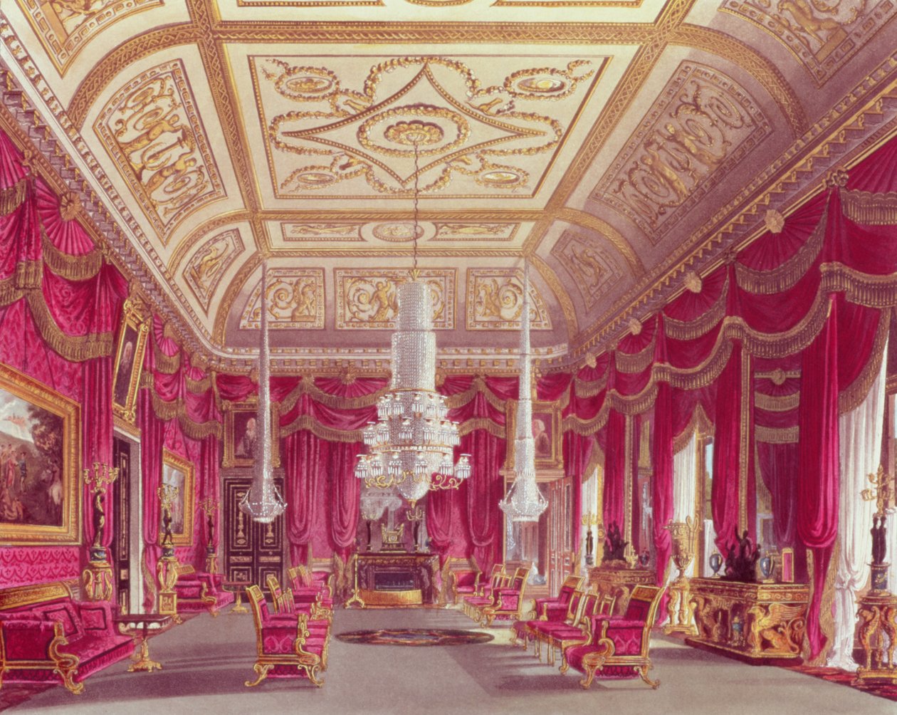 The Crimson Drawing Room ، كارلتون هاوس من Pyne&39;s Royal Residences ، 1818 بواسطة وليام هنري باين