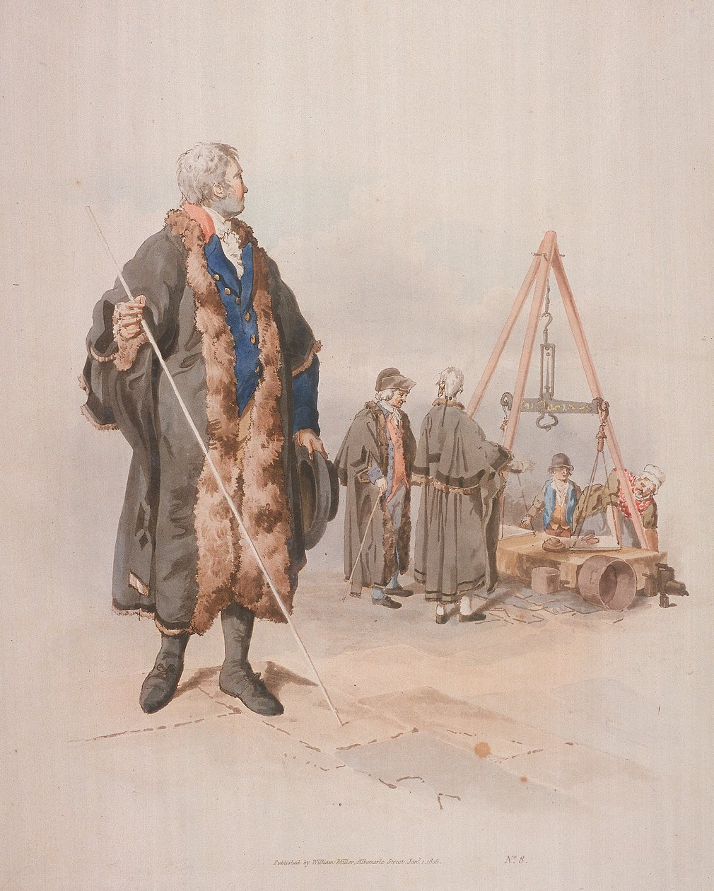 Ward Beadle بالزي المدني ، يحمل طاقمًا ، في Wardmote Inquest ، 1805 بواسطة وليام هنري باين
