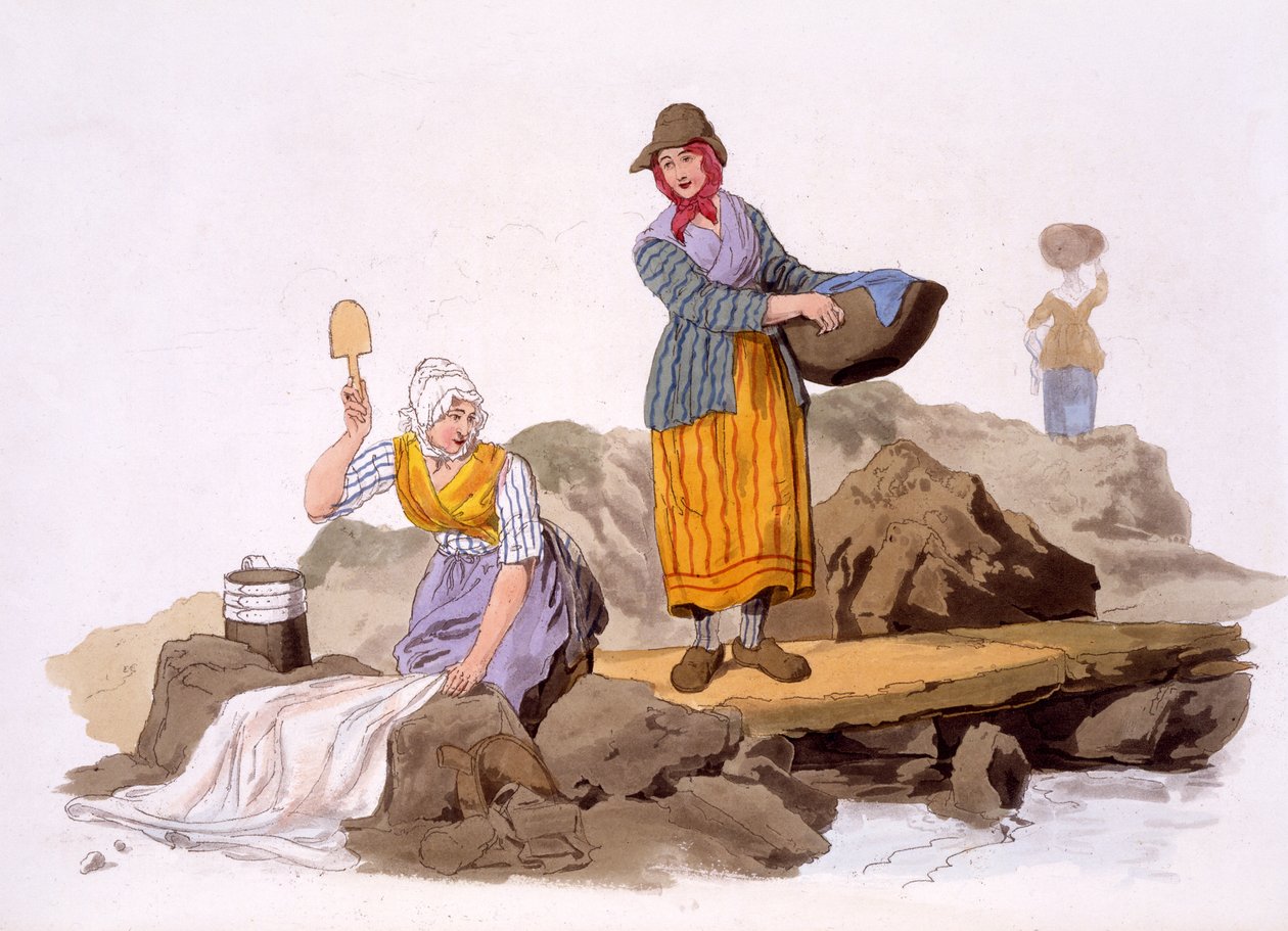 نساء غسالة ، من أزياء بريطانيا العظمى ، حانة. بقلم هنري ميللر ، 1805 (طباعة ملونة) بواسطة وليام هنري باين