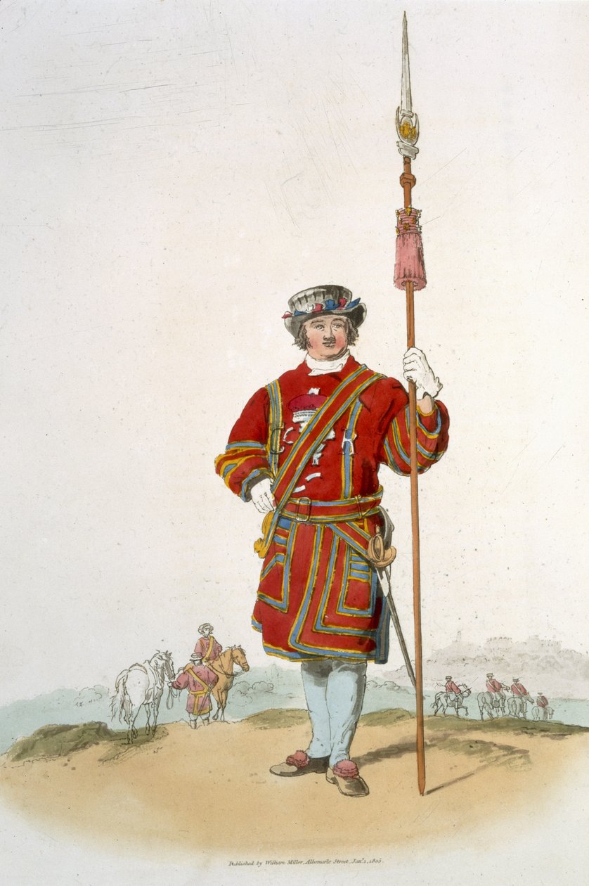 يومان حارس الملك ، من "زي بريطانيا العظمى" ، نشره ويليام ميللر ، 1805 بواسطة وليام هنري باين