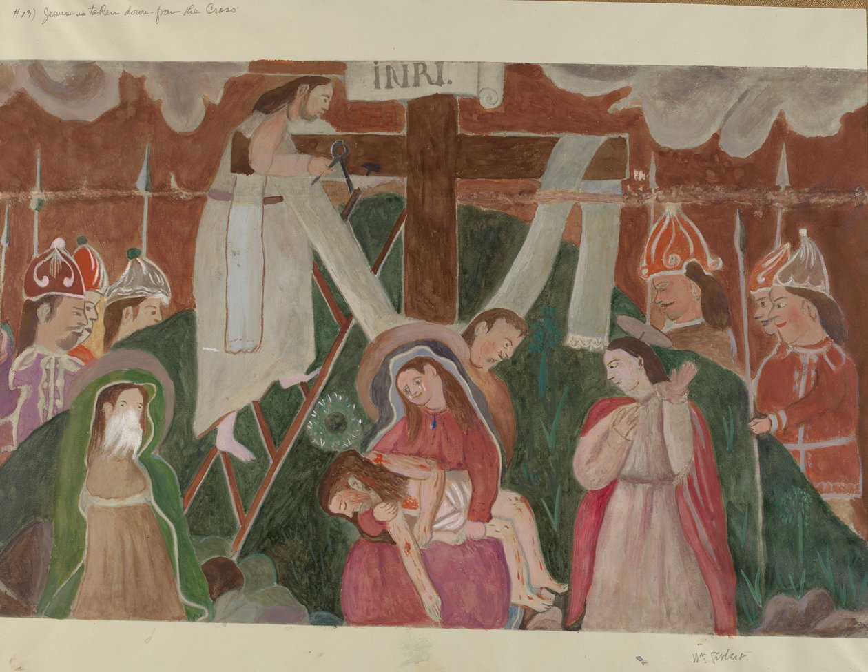 محطة الصليب رقم 13: إنزال يسوع من على الصليب ، ج. 1936. بواسطة وليام هربرت